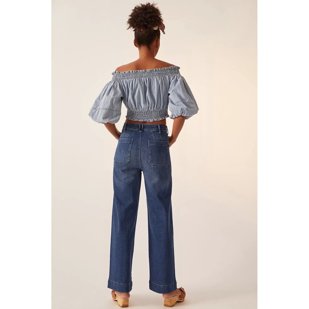 Anthropologie Pilcro The Skipper Jeans Womens 31 Dark Blue High Rise Wide Leg - Picture 2 of 13